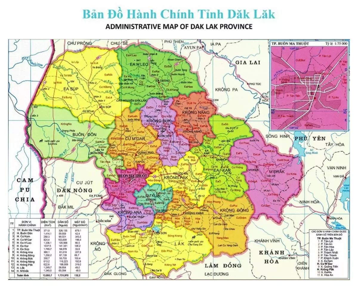 Bản đồ hành chính tỉnh Đắk Lắk