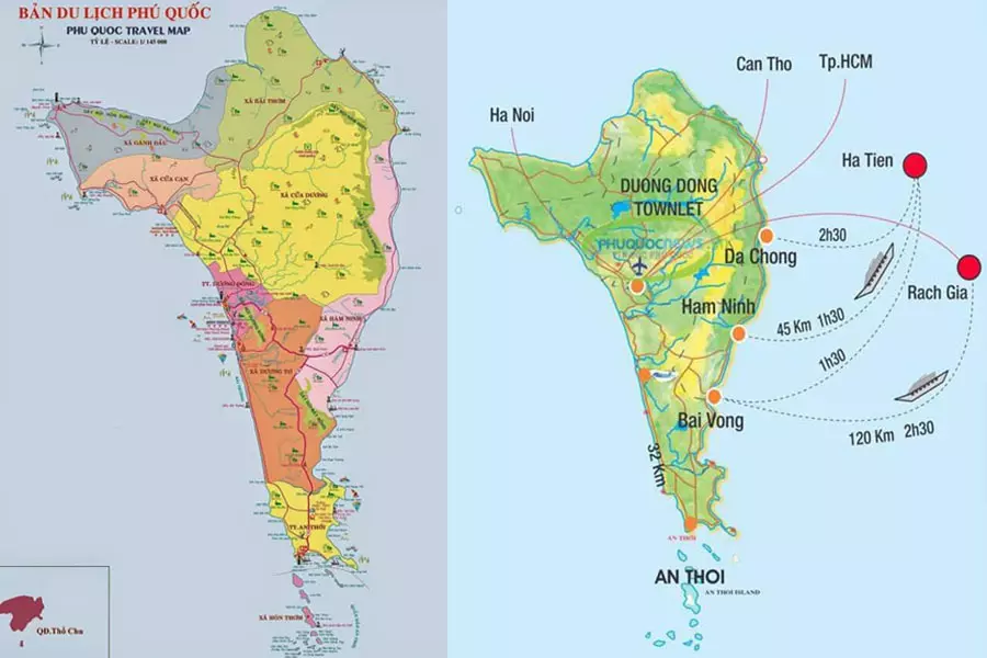 Bản đồ hành chính và Bản đồ chi tiết Phú Quốc.