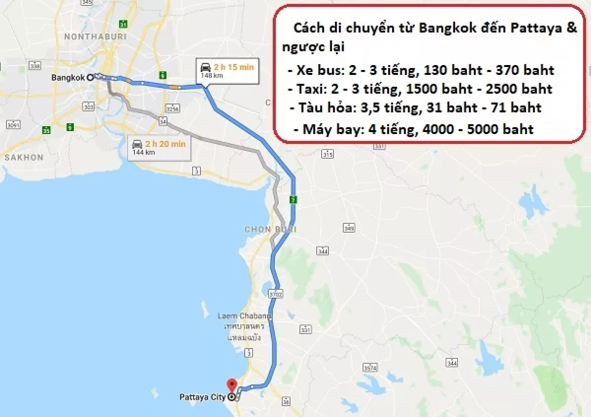 Cách di chuyển giữa Bangkok và Pattaya