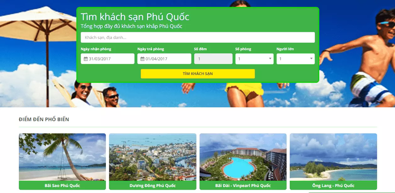 Trang web đặt phòng của Phú Quốc Xanh