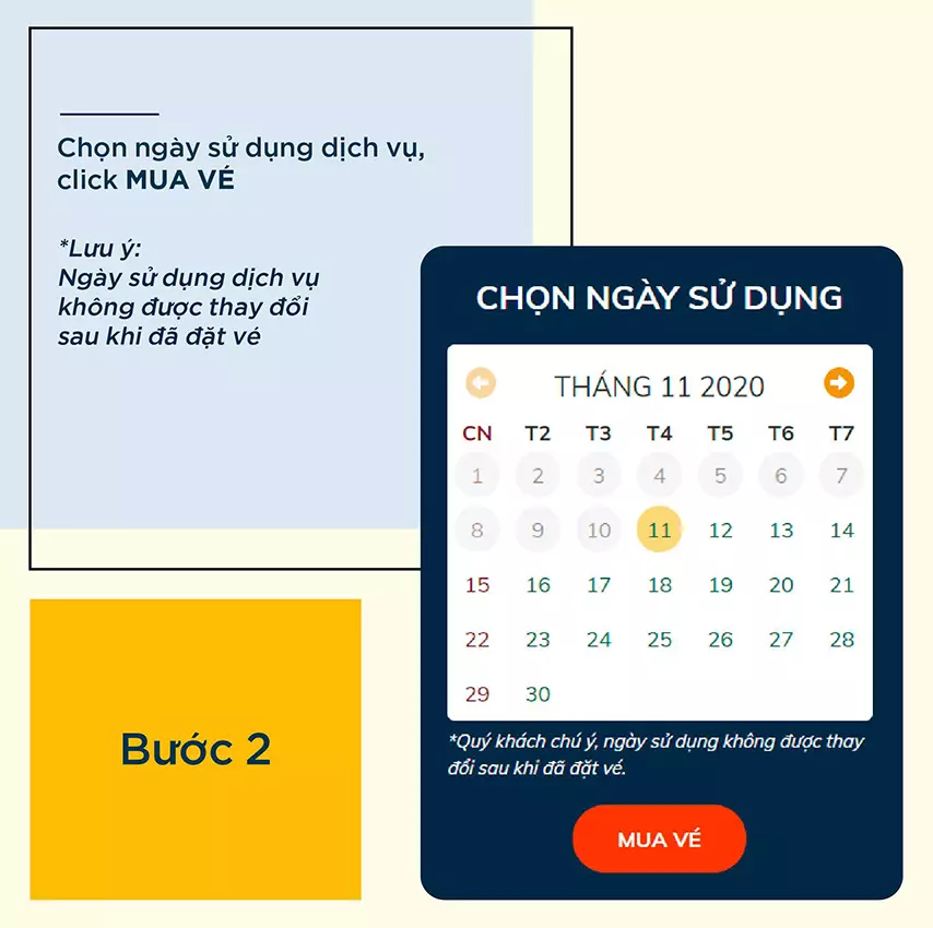 Truy cập website bán vé chính thức của Sun World và chọn nút "Mua vé"