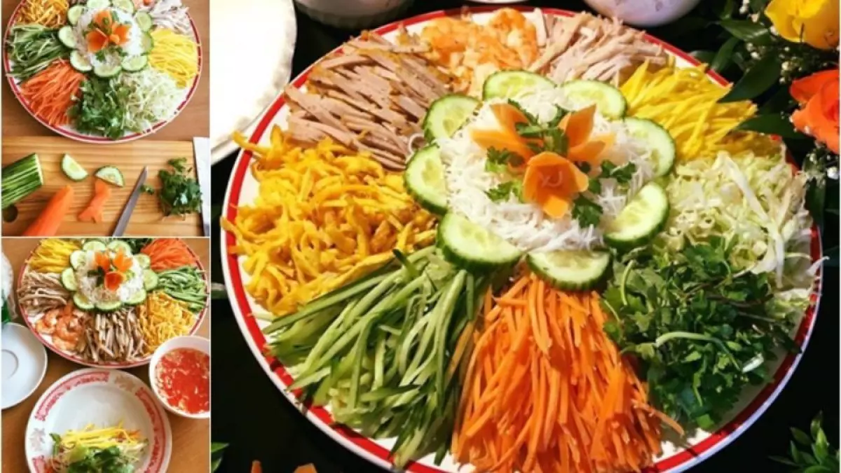 Nguyên liệu chính làm món bún cuốn gồm bún rối và tai heo hoặc thịt ba chỉ, giò lụa, trứng rán