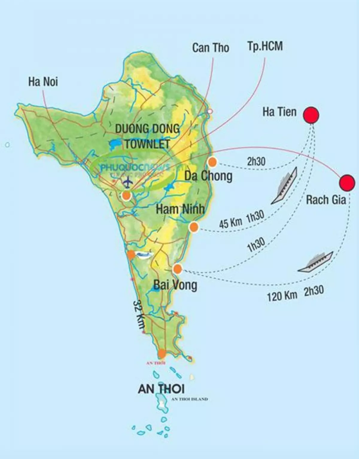Bản đồ đường đi đến đảo Phú Quốc
